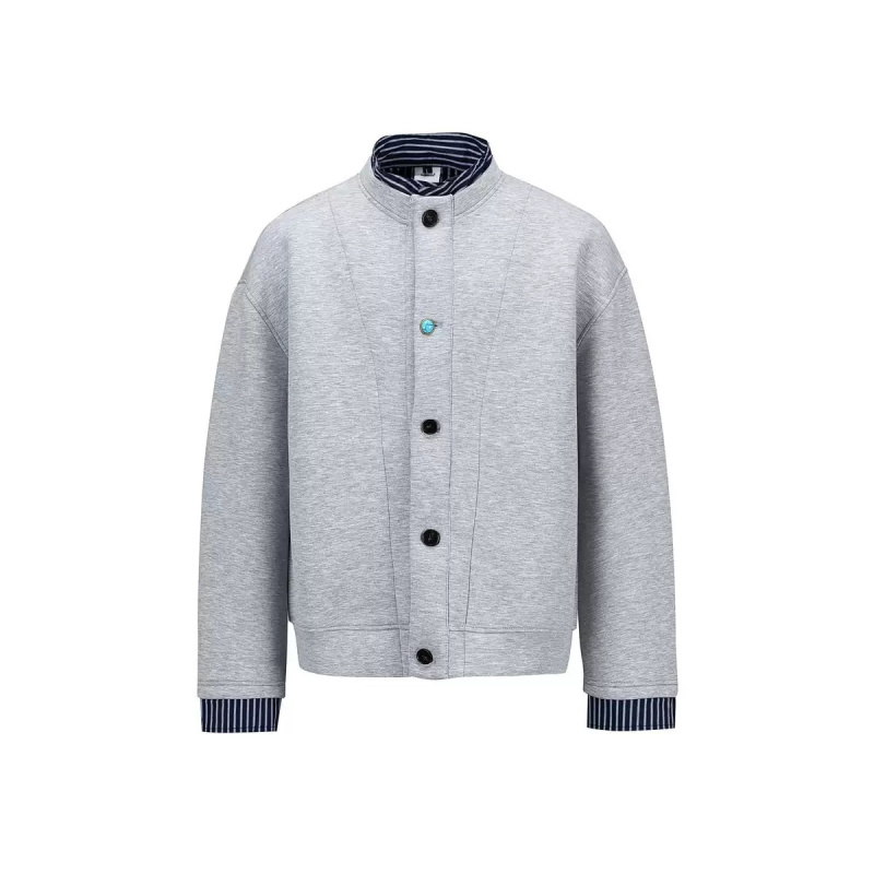 Unisex jakna s patchwork kolazom, stojeći ovratnik, širok kroj, srednja duljina, 100% poliester