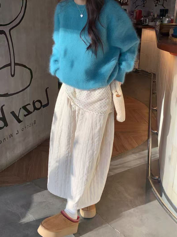 Pleteni džemper od pliša s umjetnim mink velvetom, okrugli izrez, dugi rukavi, ležeran kroj, debeli pleteni materijal