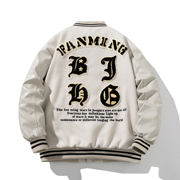 PU kožna jakna s patchwork detaljima u baseball stilu, stojeći ovratnik, zatvarač, debela prošivena podstava za zimu