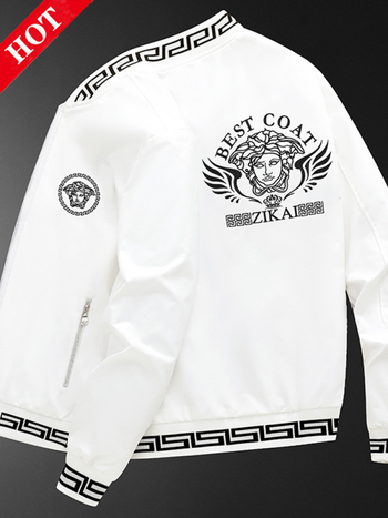 Muška jakna s izvezenim detaljima – korejski stil, zatvarač, uski kroj, dugi rukavi, poliester materijal