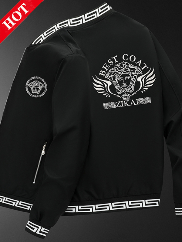 Muška jakna s izvezenim detaljima – korejski stil, zatvarač, uski kroj, dugi rukavi, poliester materijal