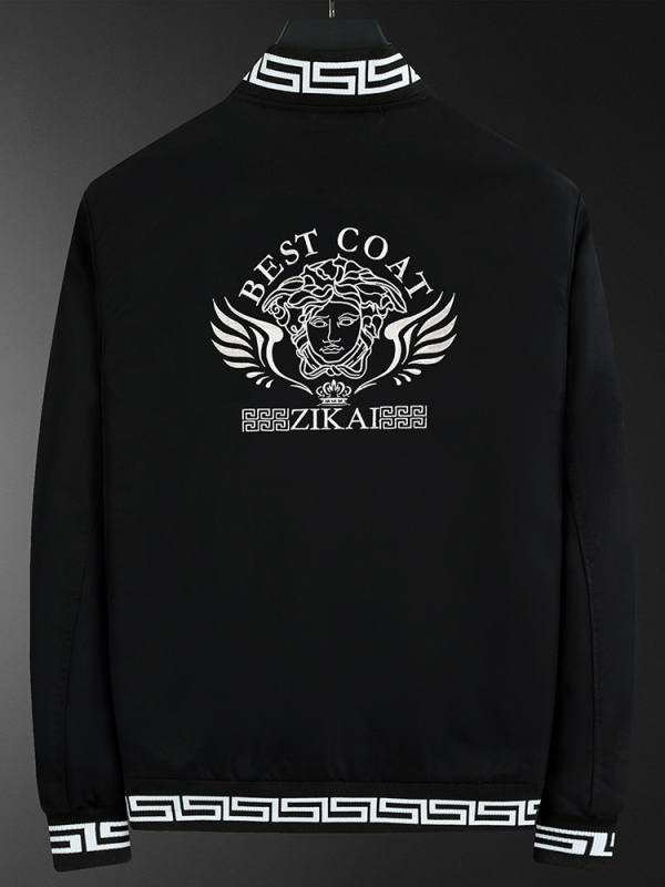 Muška jakna s izvezenim detaljima – korejski stil, zatvarač, uski kroj, dugi rukavi, poliester materijal