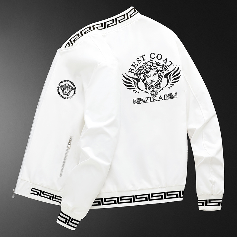 Muška jakna s izvezenim detaljima – korejski stil, zatvarač, uski kroj, dugi rukavi, poliester materijal