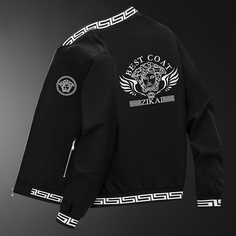 Muška jakna s izvezenim detaljima – korejski stil, zatvarač, uski kroj, dugi rukavi, poliester materijal