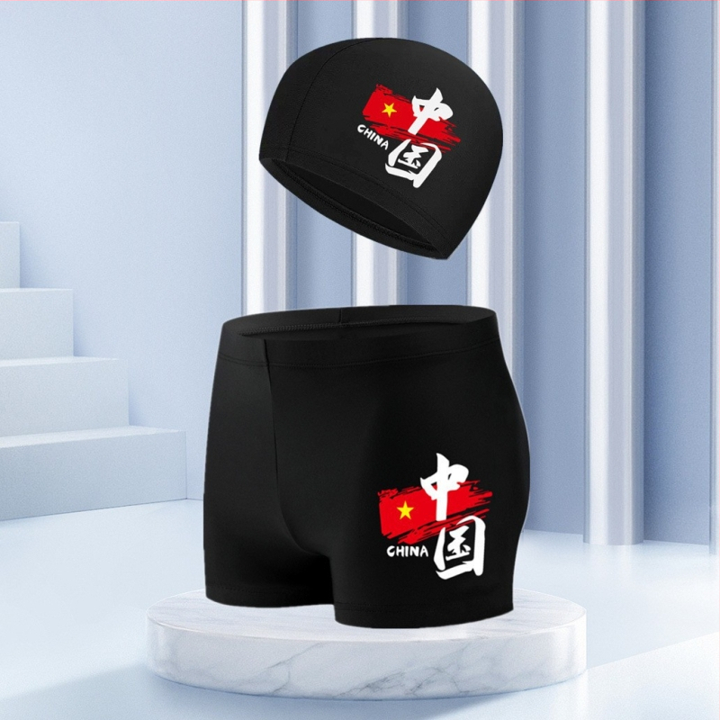 Ανδρικά μαγιό σορτς με εκτύπωση γραμμάτων, αναπνεύσιμο ύφασμα Milk Silk, ελαστάν 5%, επένδυση πολυεστέρα 80%, κατάλληλα για κολύμβηση και αθλητισμό