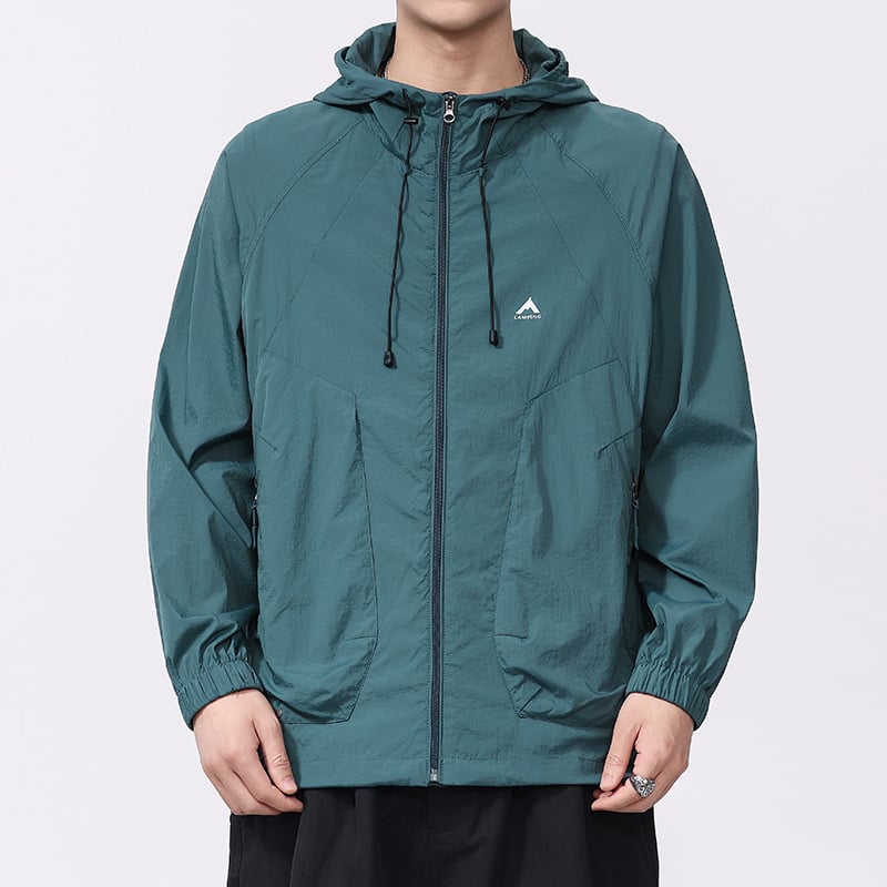 Muško ljetno kaput s kapuljačom, brzo-sušeći Ice Silk materijal, prozračan, UPF59 zaštita od sunca, džepovi sa zatvaračima