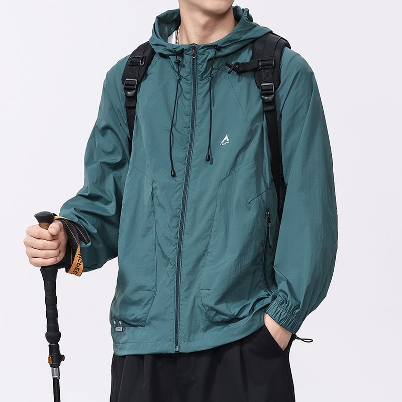 Muško ljetno kaput s kapuljačom, brzo-sušeći Ice Silk materijal, prozračan, UPF59 zaštita od sunca, džepovi sa zatvaračima