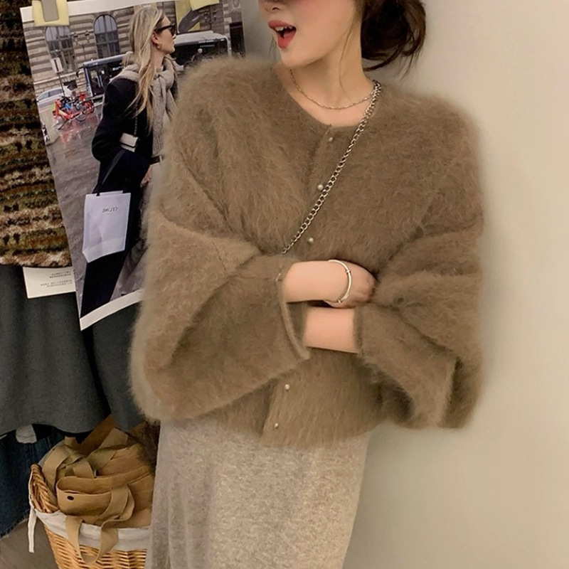 Pulover kardigan stil, francuski stil — pleteni materijal, poliester, debeo