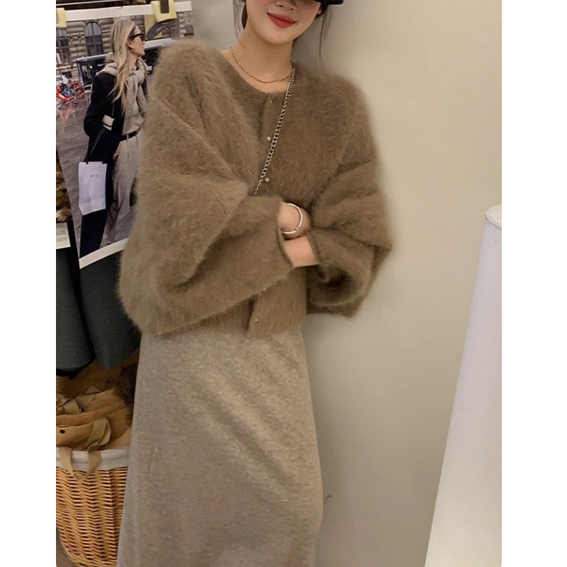 Pulover kardigan stil, francuski stil — pleteni materijal, poliester, debeo