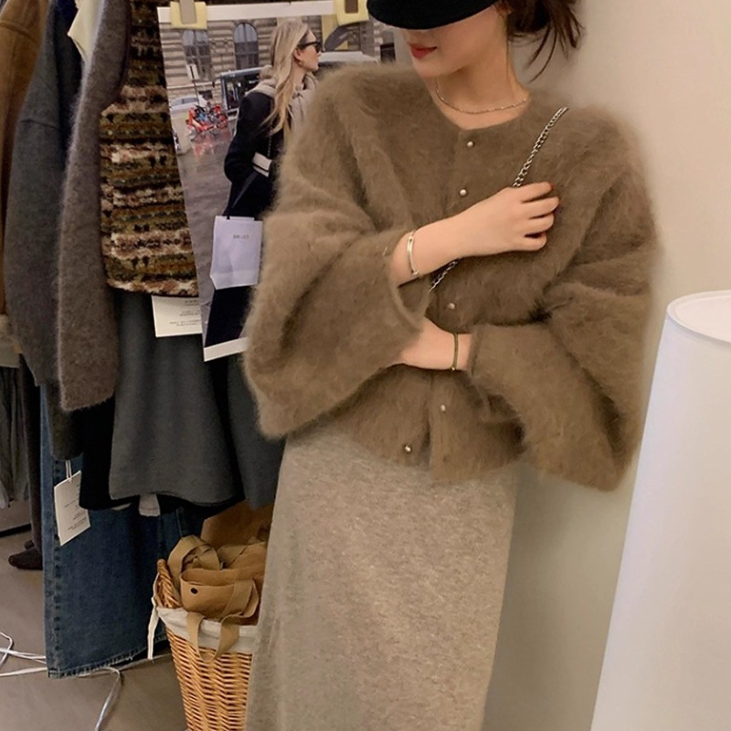 Pulover kardigan stil, francuski stil — pleteni materijal, poliester, debeo