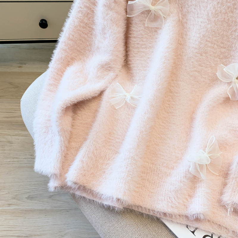 Pulover s V-izrezom i uzorkom mašne, lažni dvodijelni dizajn, kapuljača, dugi rukavi