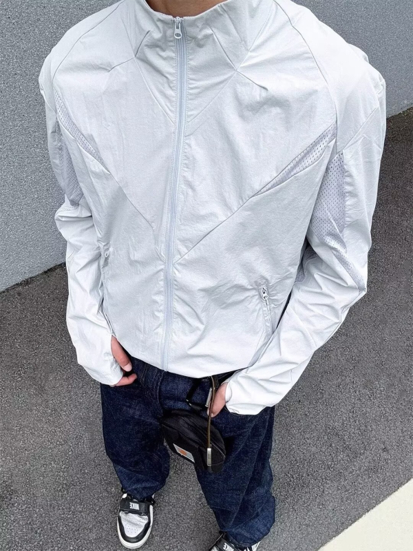 Unisex jakna za zaštitu od sunca od mrežastog ice-silk materijala, lagana, brzo sušeća sportska jakna s džepovima na zip, opuštenog kroja, za proljeće i jesen