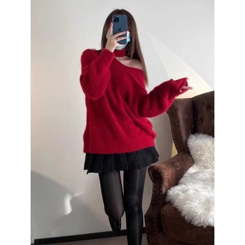 Pulover s visočnim ovratnikom, flutter rukavi, iznimno dugi rukavi – pleteni akril, gradski stil