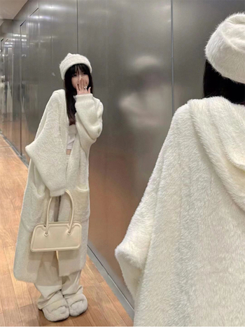 Kardigan s kapuljom od najlona i poliestera, ekstra debeli, dugi rukavi, široka silueta