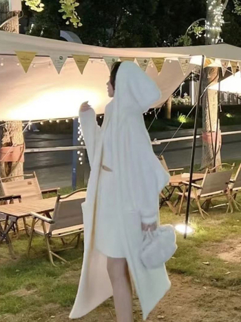 Kardigan s kapuljom od najlona i poliestera, ekstra debeli, dugi rukavi, široka silueta