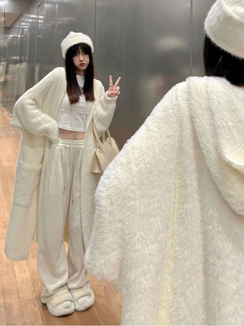 Kardigan s kapuljom od najlona i poliestera, ekstra debeli, dugi rukavi, široka silueta