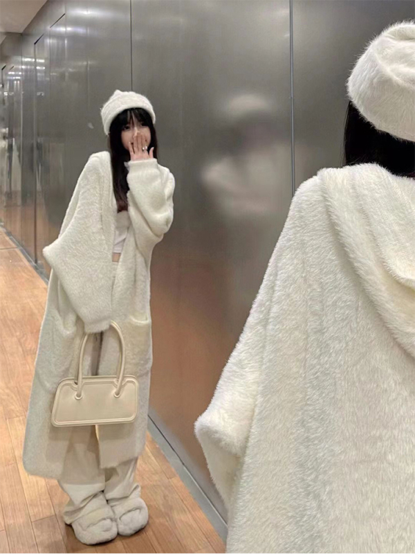 Kardigan s kapuljom od najlona i poliestera, ekstra debeli, dugi rukavi, široka silueta