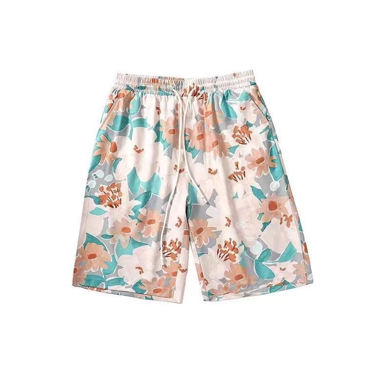 Pantaloni de plajă pentru bărbați – imprimeu floral, uscare rapidă, stil Hawaii, imprimare digitală pe poliester
