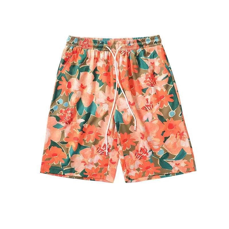Pantaloni de plajă pentru bărbați – imprimeu floral, uscare rapidă, stil Hawaii, imprimare digitală pe poliester