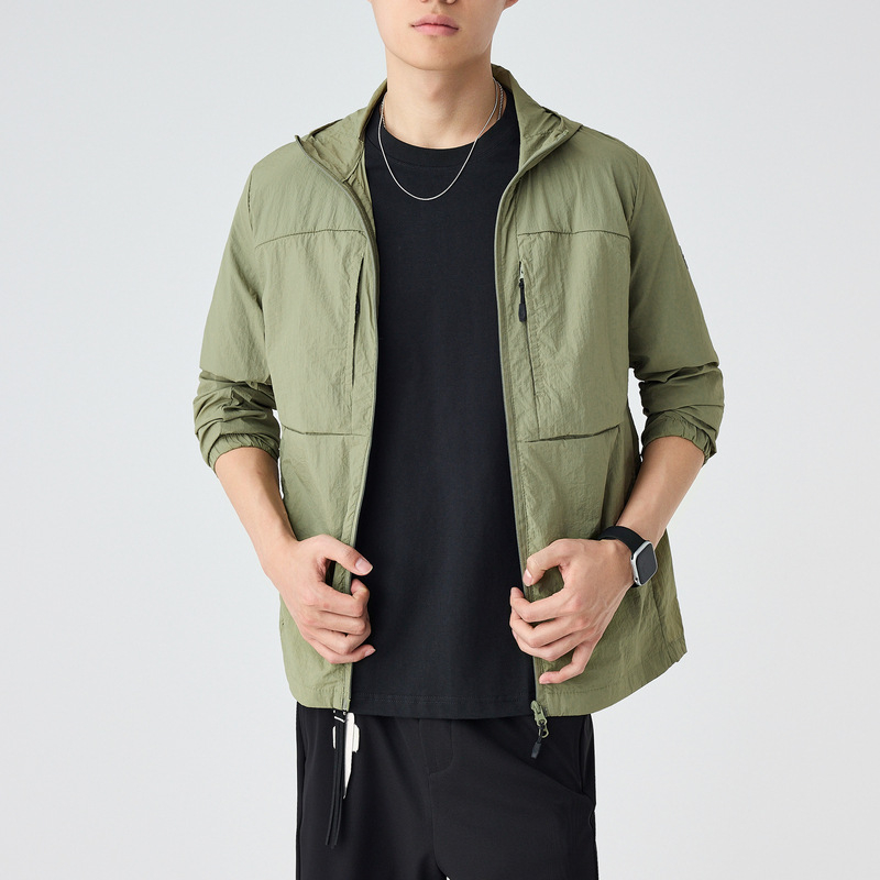 Muška jakna s kapuljačom i više džepova, lagana najlonsko-mješavina, UPF50+, zatvarač