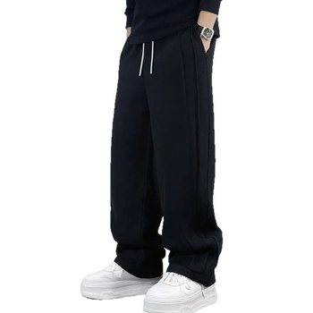 Muške plisirane sweatpants, američkog stila, slobodan kroj s ravnim nogavicama, poliester, proljeće 2025
