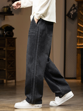 Férfi retro farmernadrág egyenes szabású, középmagas derekú, modal anyag, 2025 tél