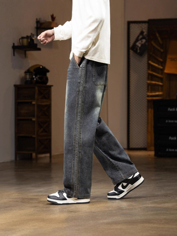 Férfi retro farmernadrág egyenes szabású, középmagas derekú, modal anyag, 2025 tél