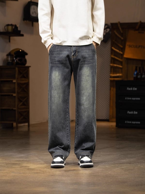 Férfi retro farmernadrág egyenes szabású, középmagas derekú, modal anyag, 2025 tél