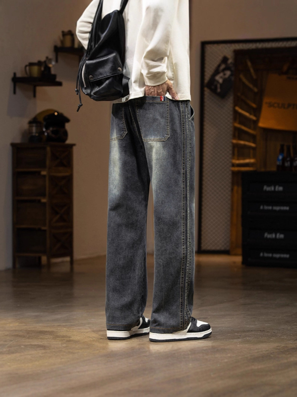 Férfi retro farmernadrág egyenes szabású, középmagas derekú, modal anyag, 2025 tél