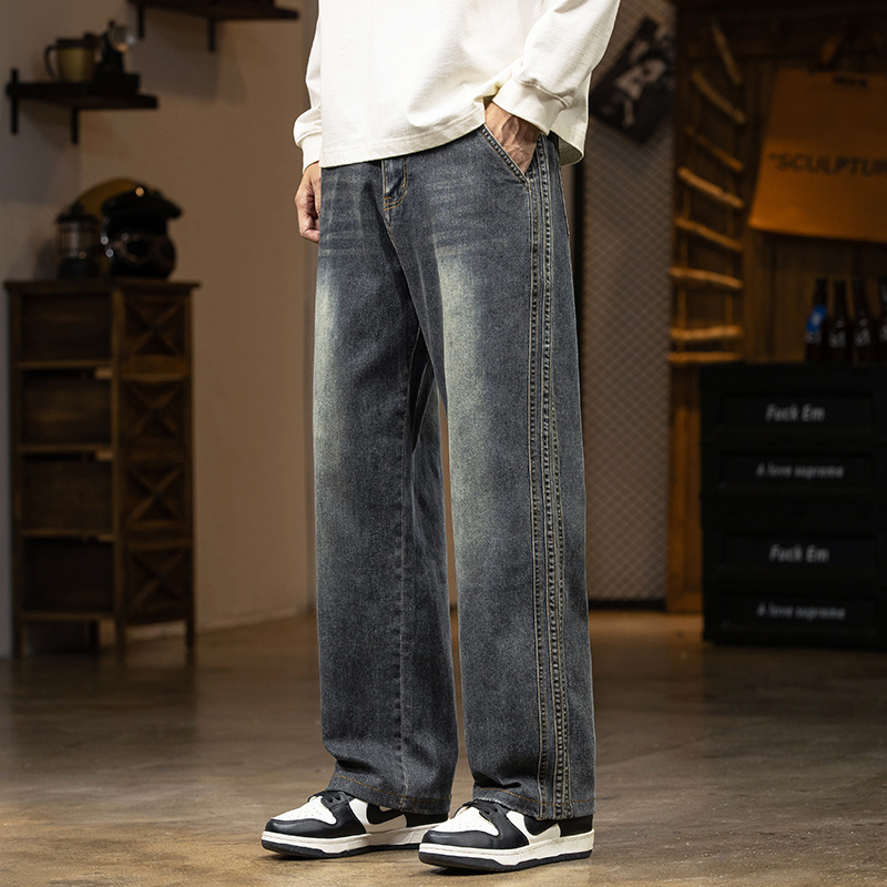 Férfi retro farmernadrág egyenes szabású, középmagas derekú, modal anyag, 2025 tél