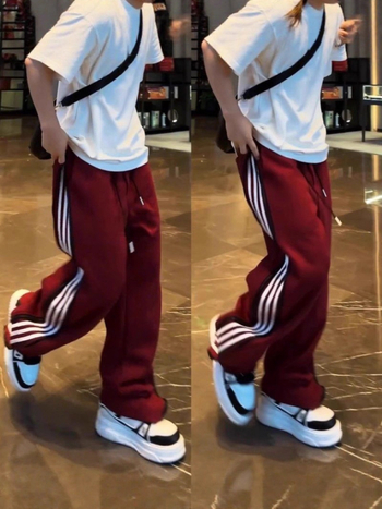 Ανδρικά χαλαρά παντελόνια casual με πλευρική ρίγα και διπλό φερμουάρ, ευθεία γραμμή ποδιού, πολυεστέρας, φθινόπωρο 2025