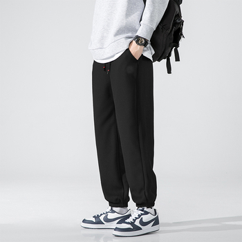 Casual παντελόνια με υφή βάφλας, μήκος αστραγάλου, μέση στη μέση, άνετη γραμμή, πολυεστέρας