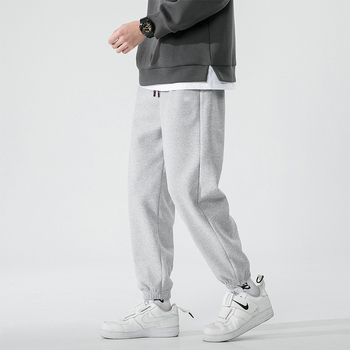 Casual παντελόνια με υφή βάφλας, μήκος αστραγάλου, μέση στη μέση, άνετη γραμμή, πολυεστέρας