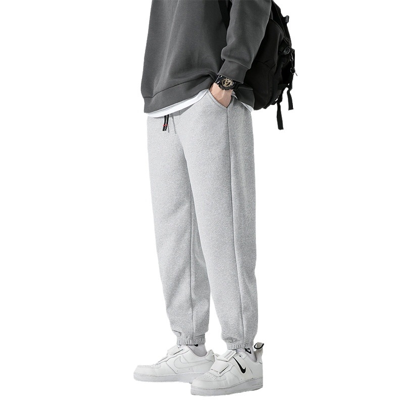 Casual παντελόνια με υφή βάφλας, μήκος αστραγάλου, μέση στη μέση, άνετη γραμμή, πολυεστέρας