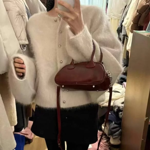 Mink pulóver hosszú ujjú, gombos gallér, japán-koreai lazító stílus, tél 2025