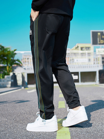 Φούτερ παντελόνια με διακοσμητικά ράμματα και λεπτομέρειες κορδέλας (μείγμα πολυεστέρα-σπαντέξ, μέση μεσαία, μικροελαστικότητα, ίσιο πόδι)