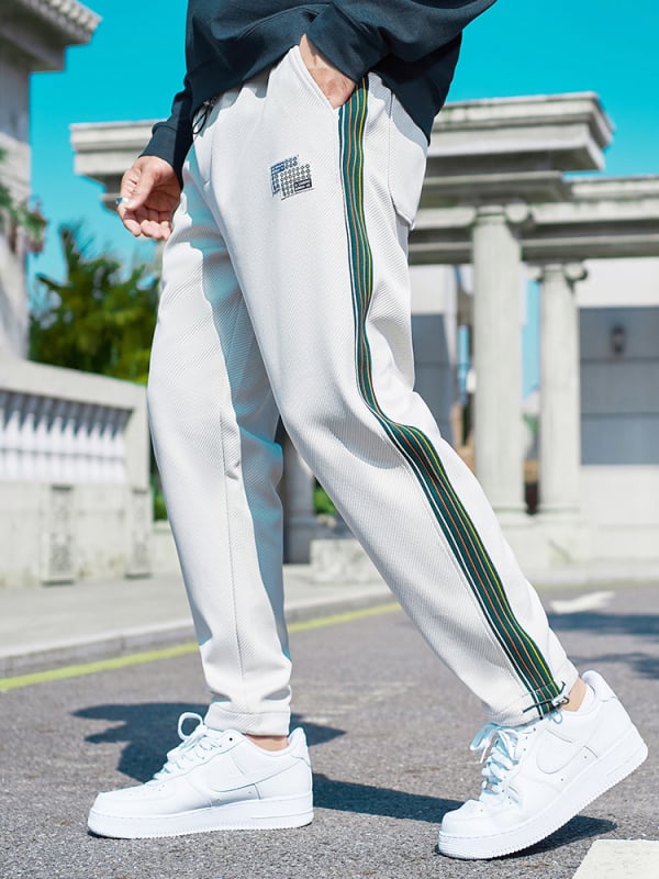 Φούτερ παντελόνια με διακοσμητικά ράμματα και λεπτομέρειες κορδέλας (μείγμα πολυεστέρα-σπαντέξ, μέση μεσαία, μικροελαστικότητα, ίσιο πόδι)