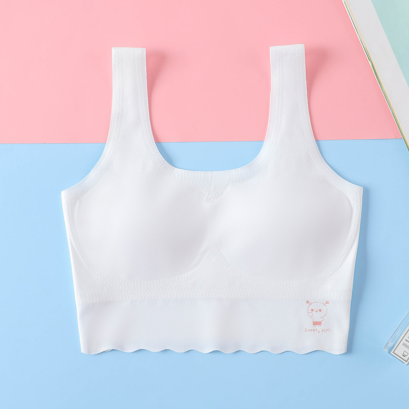 Bešavni grudnjak za djevojčice u razvoju, stil prsluka, Ice Silk tkanina, glavni materijal najlon, podstava od Spandexa, pune čašice, tanak oblik, čvrste dvostruke naramenice, prozračno i udobno