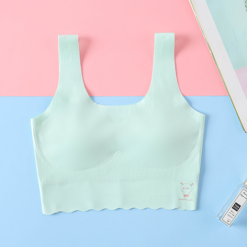 Bešavni grudnjak za djevojčice u razvoju, stil prsluka, Ice Silk tkanina, glavni materijal najlon, podstava od Spandexa, pune čašice, tanak oblik, čvrste dvostruke naramenice, prozračno i udobno