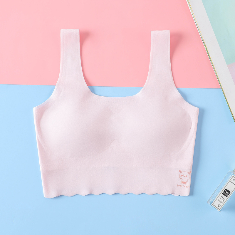 Bešavni grudnjak za djevojčice u razvoju, stil prsluka, Ice Silk tkanina, glavni materijal najlon, podstava od Spandexa, pune čašice, tanak oblik, čvrste dvostruke naramenice, prozračno i udobno