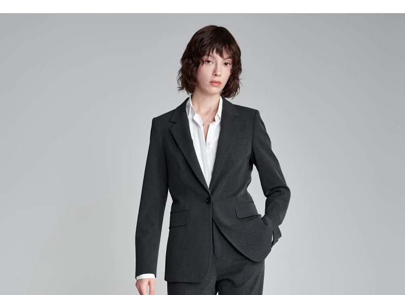 Žensko sako za poslovni casual stil, slim-fit, ljeto 2024, Spandex tkanina bojena po pređama, plosni rever, jedno dugme