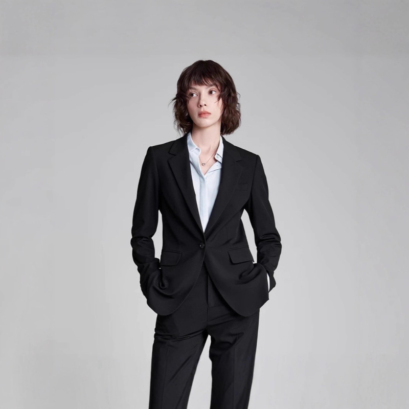 Žensko sako za poslovni casual stil, slim-fit, ljeto 2024, Spandex tkanina bojena po pređama, plosni rever, jedno dugme