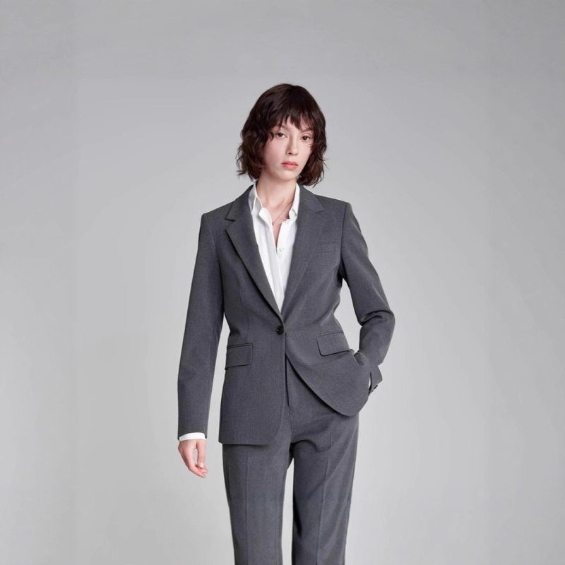 Žensko sako za poslovni casual stil, slim-fit, ljeto 2024, Spandex tkanina bojena po pređama, plosni rever, jedno dugme