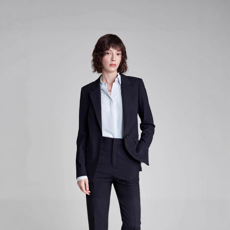 Žensko sako za poslovni casual stil, slim-fit, ljeto 2024, Spandex tkanina bojena po pređama, plosni rever, jedno dugme