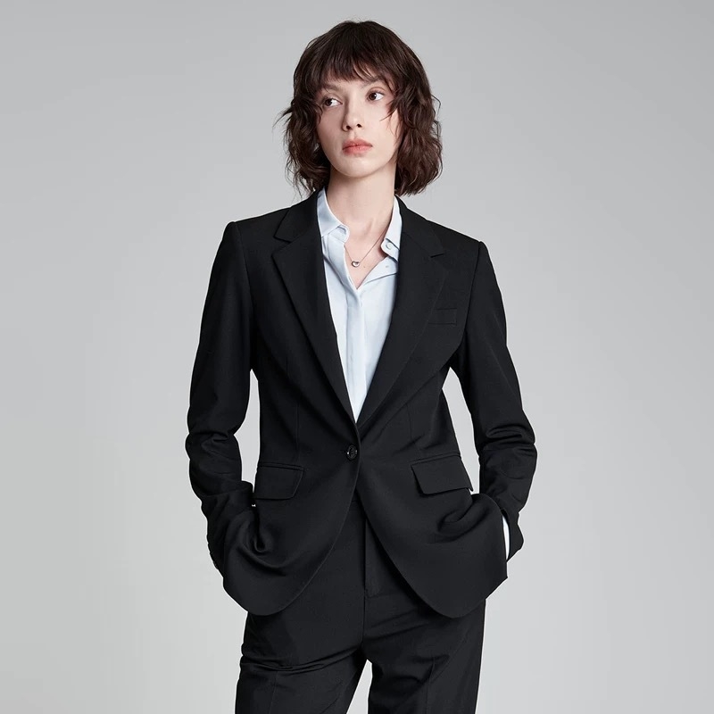 Žensko sako za poslovni casual stil, slim-fit, ljeto 2024, Spandex tkanina bojena po pređama, plosni rever, jedno dugme