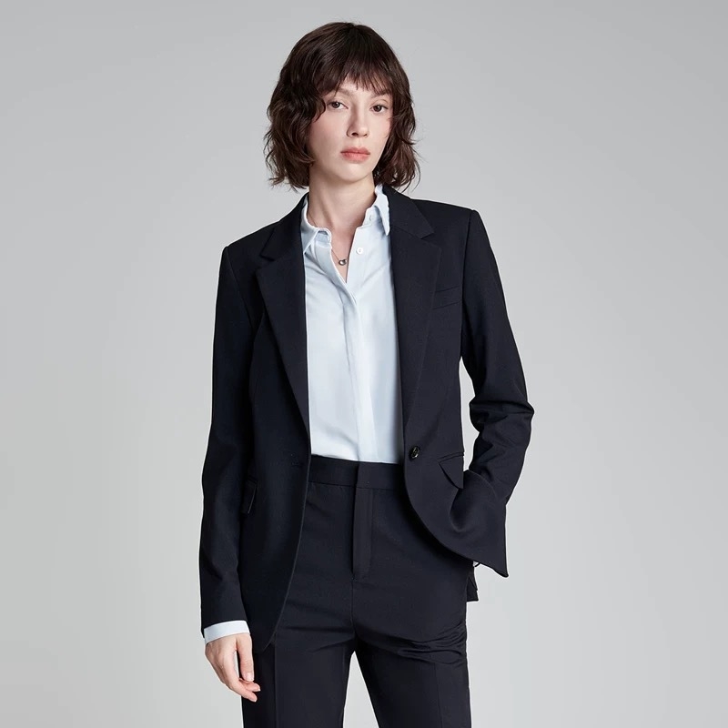Žensko sako za poslovni casual stil, slim-fit, ljeto 2024, Spandex tkanina bojena po pređama, plosni rever, jedno dugme