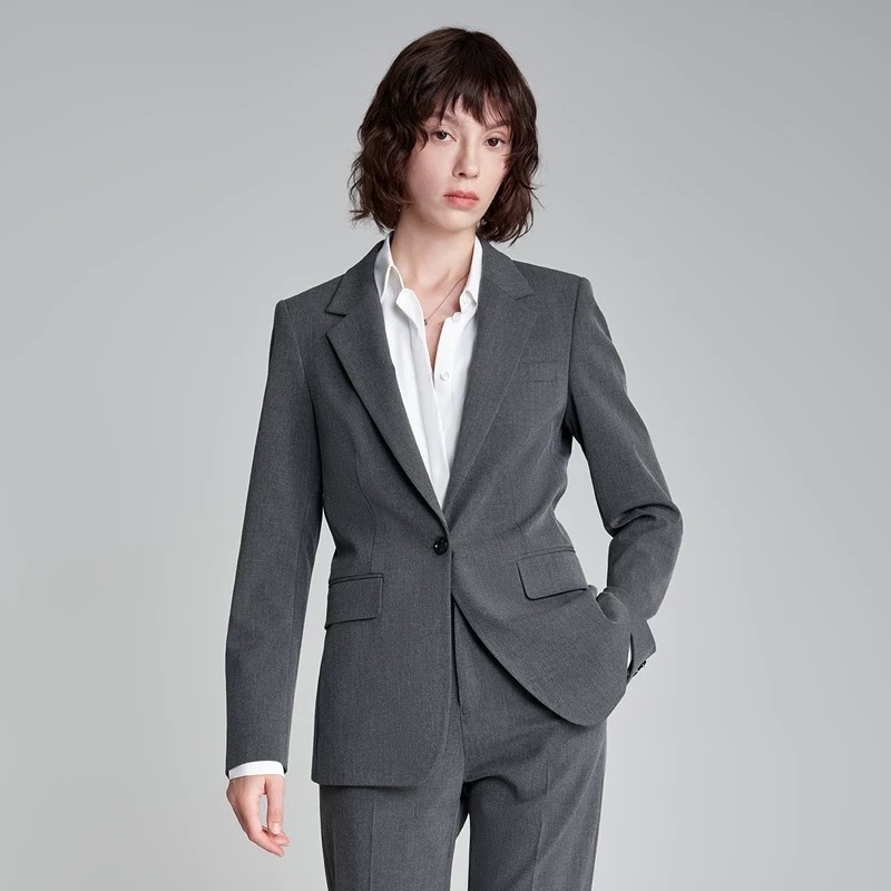 Žensko sako za poslovni casual stil, slim-fit, ljeto 2024, Spandex tkanina bojena po pređama, plosni rever, jedno dugme