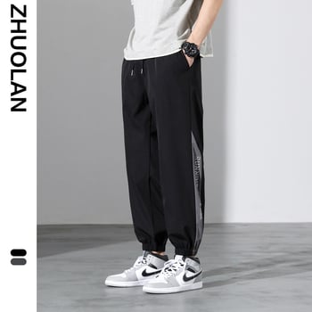 Ανδρικά καθημερινά παντελόνια από νάιλον, άνετη γραμμή, μεσαία μέση, εκτύπωση, κοντό μήκος