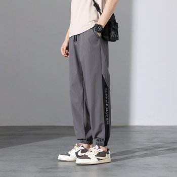 Ανδρικά καθημερινά παντελόνια από νάιλον, άνετη γραμμή, μεσαία μέση, εκτύπωση, κοντό μήκος