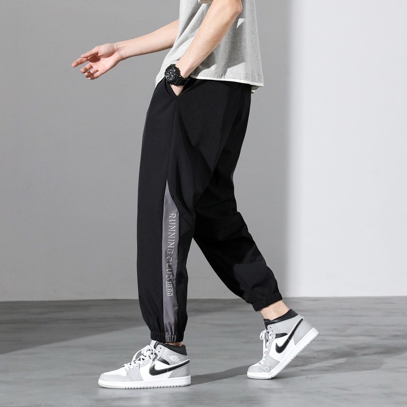 Ανδρικά καθημερινά παντελόνια από νάιλον, άνετη γραμμή, μεσαία μέση, εκτύπωση, κοντό μήκος